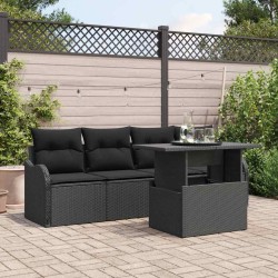 Ensemble de canapé de jardin avec coussin 5 pcs Noir Poly rotin 518368518368