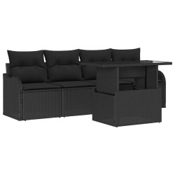 Ensemble de canapé de jardin avec coussin 5 pcs Noir Poly rotin 518368518368