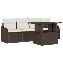 Ensemble de canapé de jardin 5 pcs Marron Poly rotin 518373518373