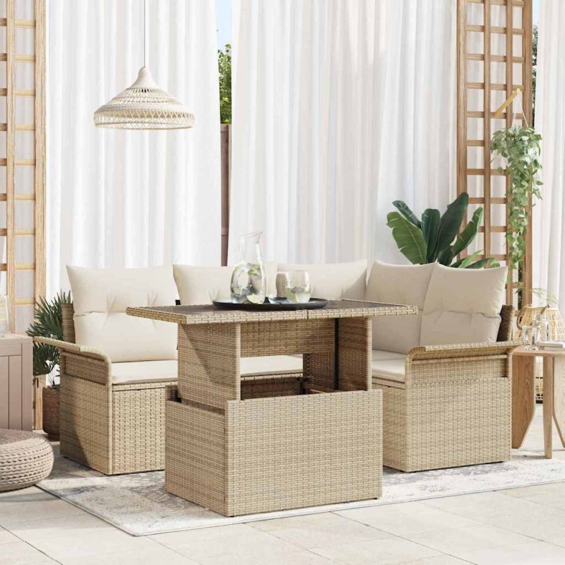 Ensemble de canapé de jardin 5 pcs Beige Poly rotin 518374518374