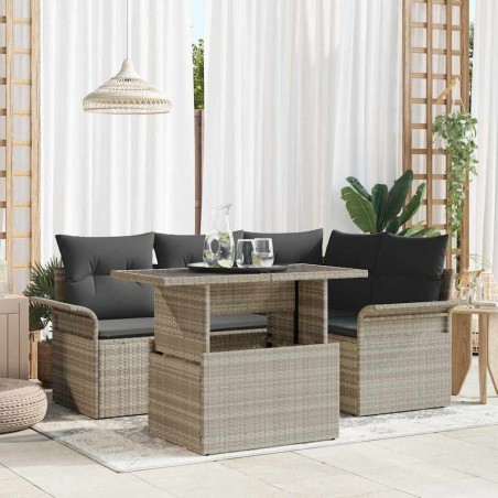 Ensemble de canapé de jardin 5 pcs Gris clair Poly rotin 518375518375