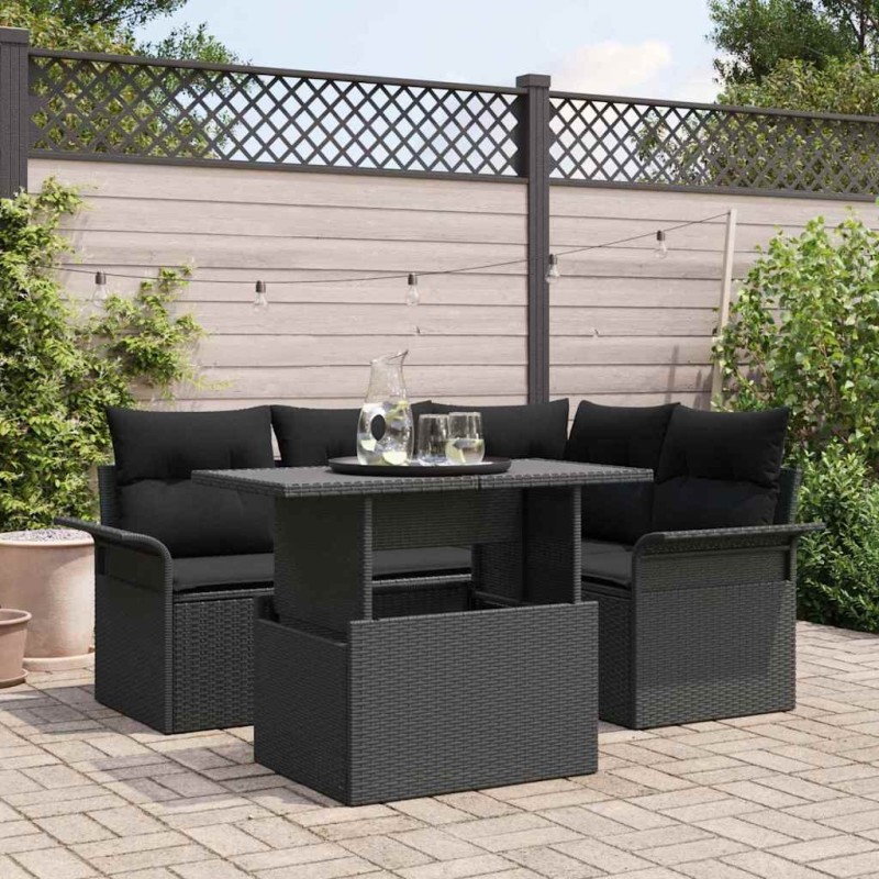 Ensemble de canapé de jardin avec coussin 5 pcs Noir Poly rotin 518376518376