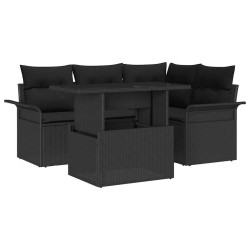 Ensemble de canapé de jardin avec coussin 5 pcs Noir Poly rotin 518376518376