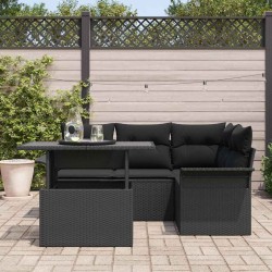 Ensemble de canapé de jardin avec coussin 5 pcs Noir Poly rotin 518376518376