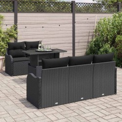 Ensemble de canapé de jardin avec coussin 6 pcs Noir polyrotin 518377518377