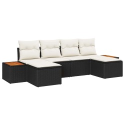 Ensemble de canapé de jardin avec coussin 6 pcs Noir polyrotin 518383518383