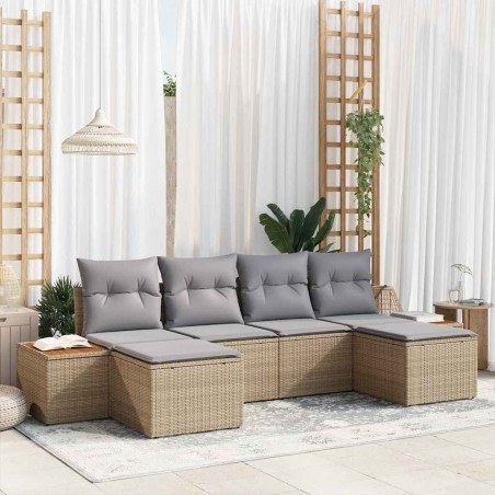 Ensemble de canapé de jardin avec coussin 6 pcs Beige polyrotin 518385518385