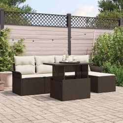 Ensemble de canapé de jardin 6 pcs Marron polyrotin 518388518388