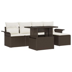 Ensemble de canapé de jardin 6 pcs Marron polyrotin 518388518388