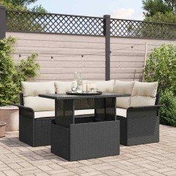 Ensemble de canapé de jardin avec coussin 5 pcs Noir Poly rotin 518389518389