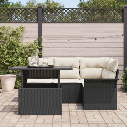 Ensemble de canapé de jardin avec coussin 5 pcs Noir Poly rotin 518389518389