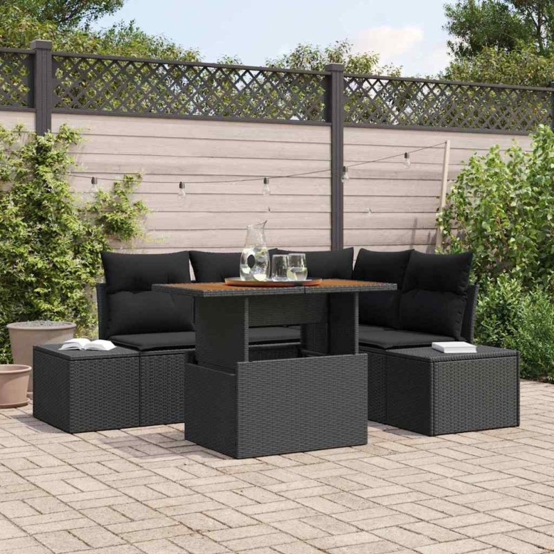 Ensemble de canapé de jardin avec coussin 5 pcs Noir et Marron 518414518414