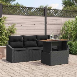 Ensemble de canapé de jardin avec coussin 5 pcs Noir Poly rotin 518421518421