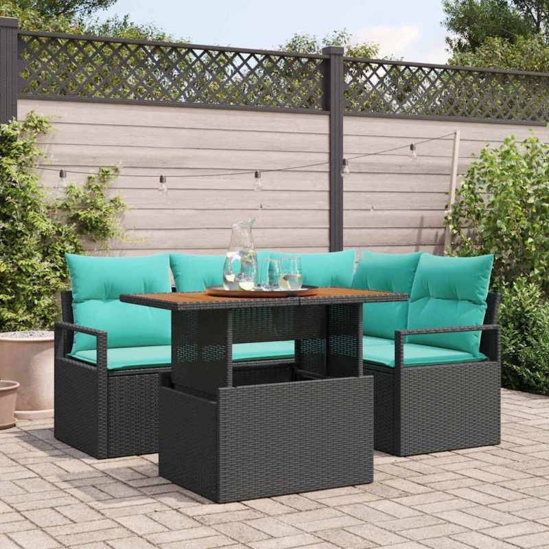 Ensemble de salle à manger pour jardin 5 pcs Noir et Sarcelle 518426518426