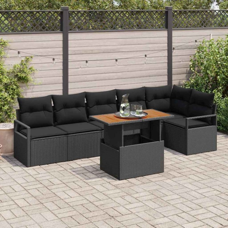Ensemble de salle à manger pour jardin 7 pcs Noir et Marron 518429518429