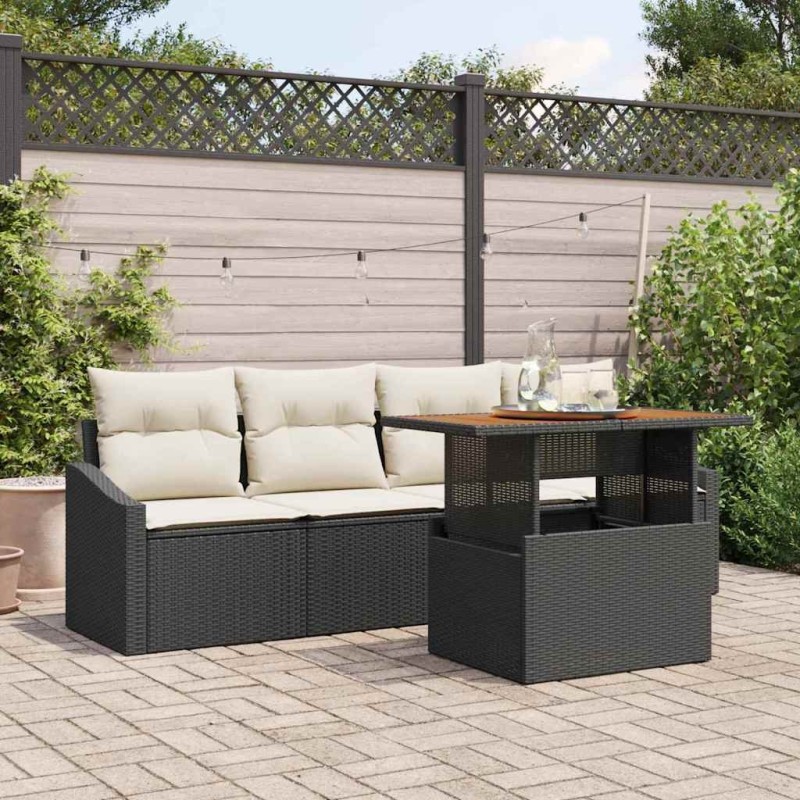 Ensemble de canapé de jardin avec coussin 5 pcs Noir Poly rotin 518430518430