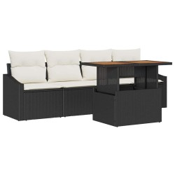 Ensemble de canapé de jardin avec coussin 5 pcs Noir Poly rotin 518430518430