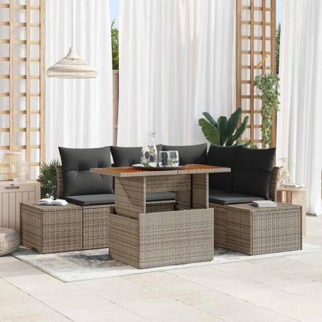 Ensemble de canapé de jardin avec coussin 5 pcs Gris et marron 518440518440