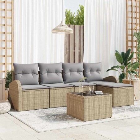 Ensemble de canapé de jardin 6 pcs Beige polyrotin 518446518446