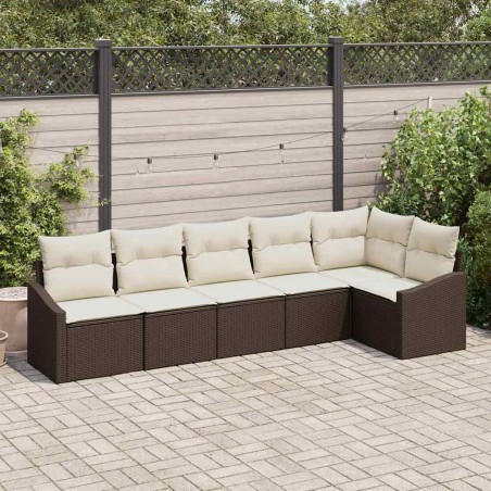 Ensemble de Canapés avec coussin 6 pcs Marron polyrotin 518447518447