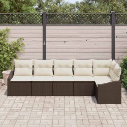 Ensemble de Canapés avec coussin 6 pcs Marron polyrotin 518447518447