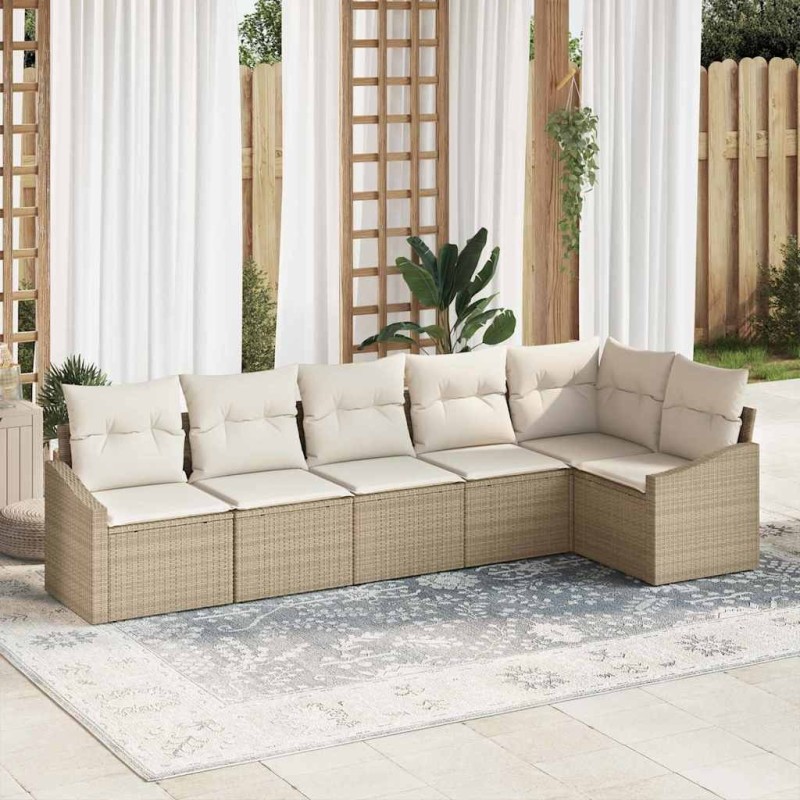 Ensemble de Canapés avec coussin 6 pcs Beige polyrotin 518448518448