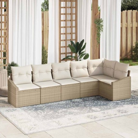 Ensemble de Canapés avec coussin 6 pcs Beige polyrotin 518448518448