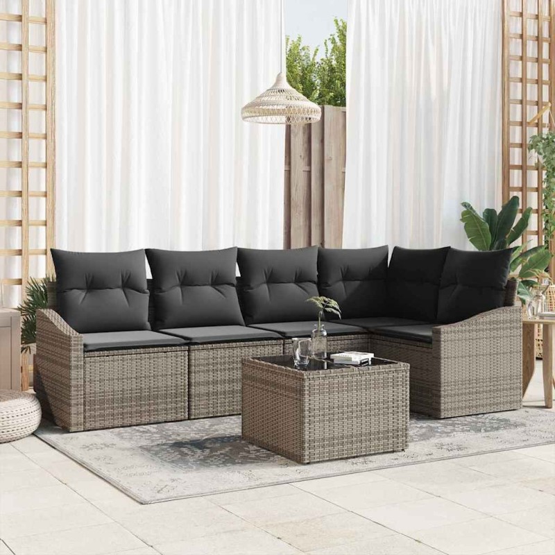Ensemble de Canapés avec coussin 6 pcs Gris polyrotin 518452518452