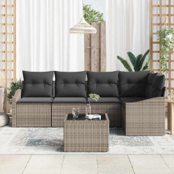 Ensemble de Canapés avec coussin 6 pcs Gris polyrotin 518452518452