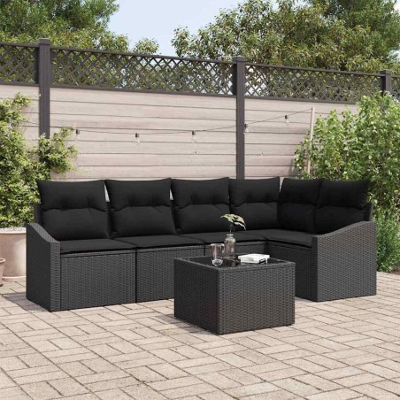 Ensemble de Canapés avec coussin 6 pcs Noir polyrotin 518453518453