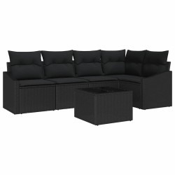 Ensemble de Canapés avec coussin 6 pcs Noir polyrotin 518453518453