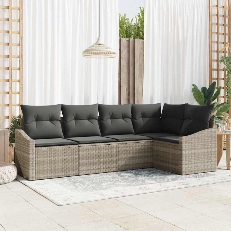 Ensemble de Canapés avec coussin 5 pcs Gris clair polyrotin 518454518454