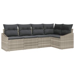 Ensemble de Canapés avec coussin 5 pcs Gris clair polyrotin 518454518454