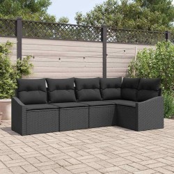 Ensemble de Canapés avec coussin 5 pcs Noir polyrotin 518455518455