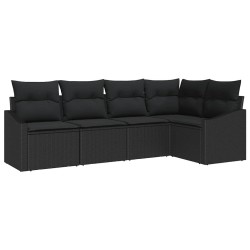 Ensemble de Canapés avec coussin 5 pcs Noir polyrotin 518455518455