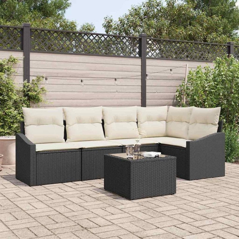 Ensemble de Canapés avec coussin 6 pcs Noir polyrotin 518456518456