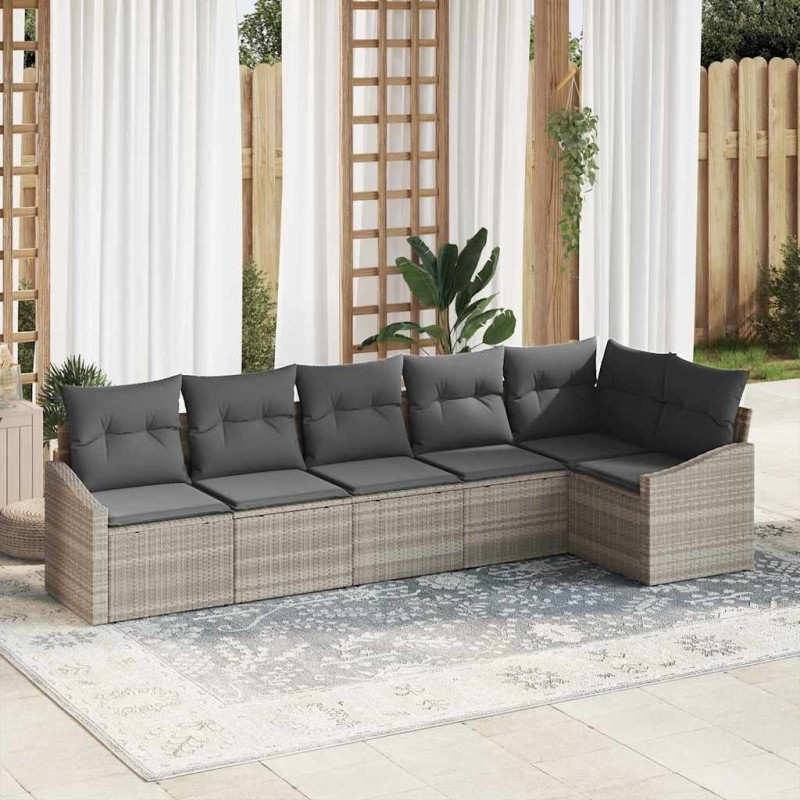 Ensemble de Canapés avec coussin 6 pcs Gris clair polyrotin 518457518457