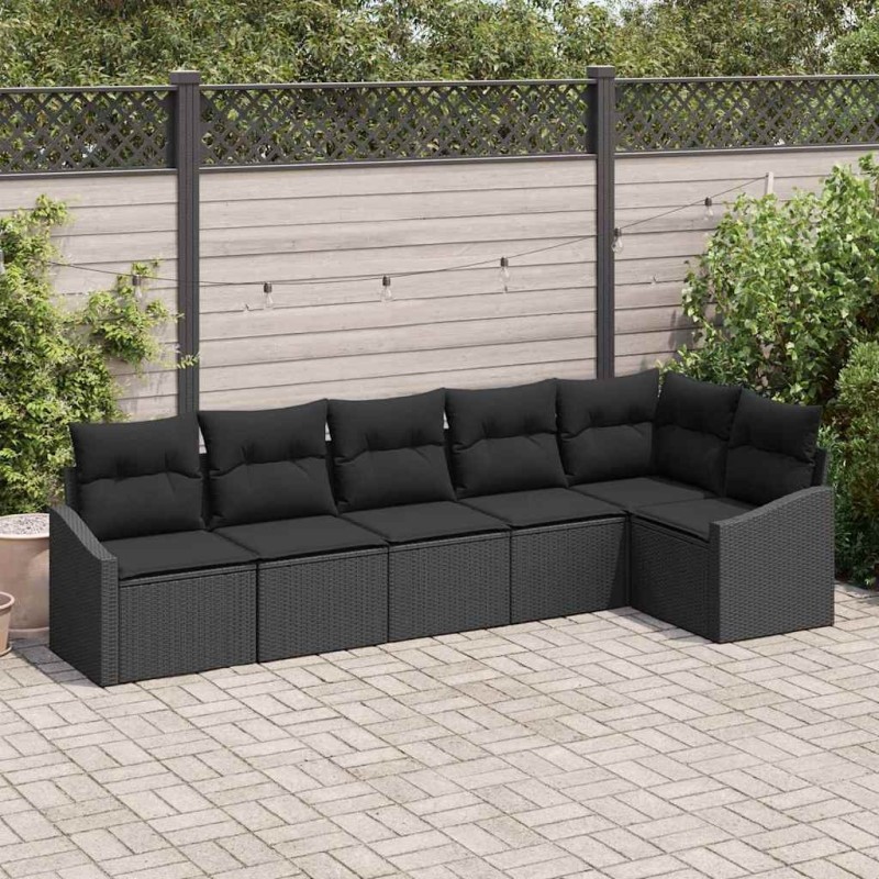 Ensemble de Canapés avec coussin 6 pcs Noir polyrotin 518458518458