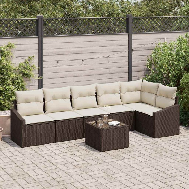 Ensemble de Canapés avec coussin 7 pcs Marron polyrotin 518459518459