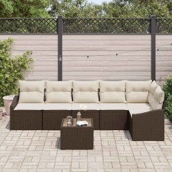 Ensemble de Canapés avec coussin 7 pcs Marron polyrotin 518459518459