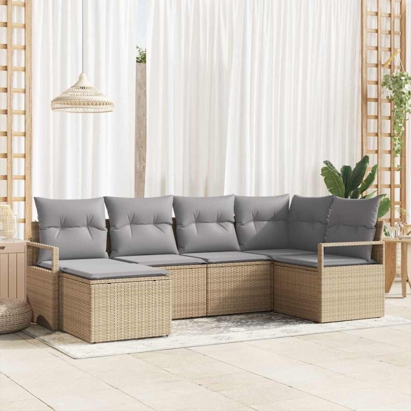 Ensemble de Canapés avec coussin 6 pcs Beige polyrotin 518462518462