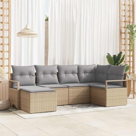 Ensemble de Canapés avec coussin 6 pcs Beige polyrotin 518462518462