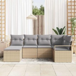 Ensemble de Canapés avec coussin 6 pcs Beige polyrotin 518462518462