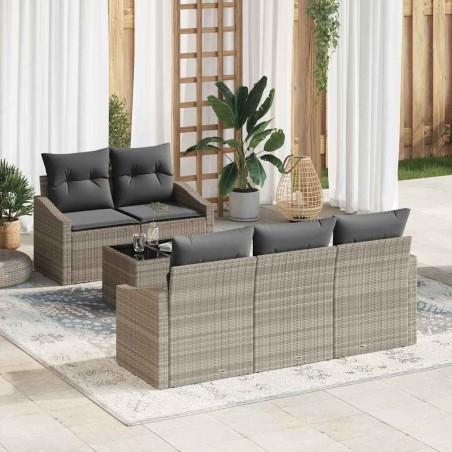 Ensemble de Canapés avec coussin 6 pcs Gris clair polyrotin 518467518467