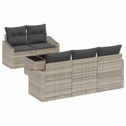 Ensemble de Canapés avec coussin 6 pcs Gris clair polyrotin 518467518467