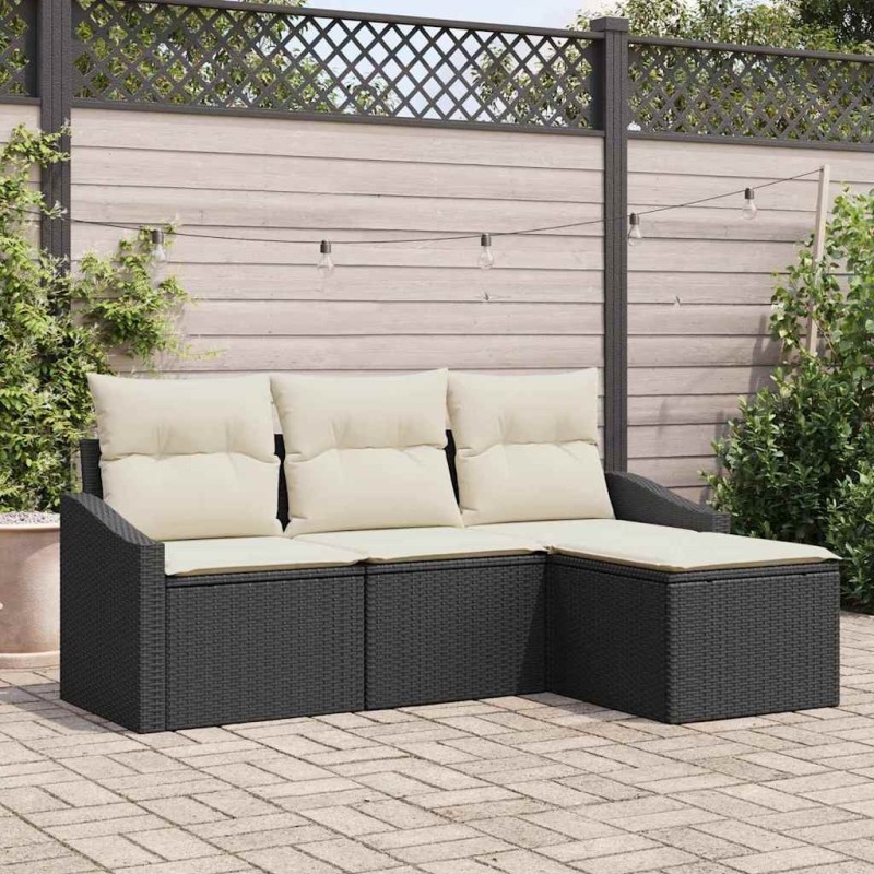 Ensemble de Canapés avec coussin 4 pcs Noir polyrotin 518468518468