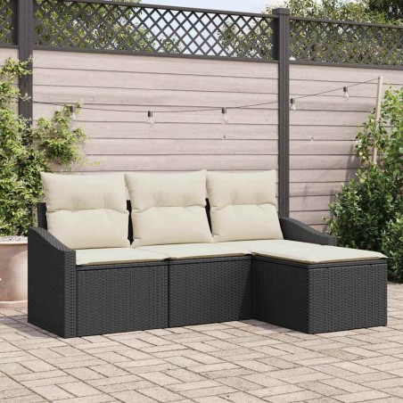 Ensemble de Canapés avec coussin 4 pcs Noir polyrotin 518468518468