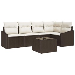 Ensemble de Canapés avec coussin 6 pcs Marron polyrotin 518470518470