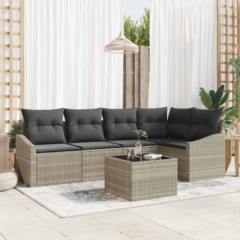 Ensemble de Canapés avec coussin 6 pcs Gris clair polyrotin 518471518471