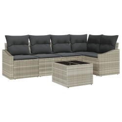 Ensemble de Canapés avec coussin 6 pcs Gris clair polyrotin 518471518471